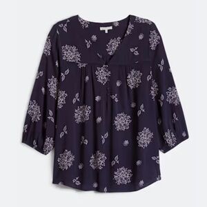 Floral Print V-Neck Women's Top - Black